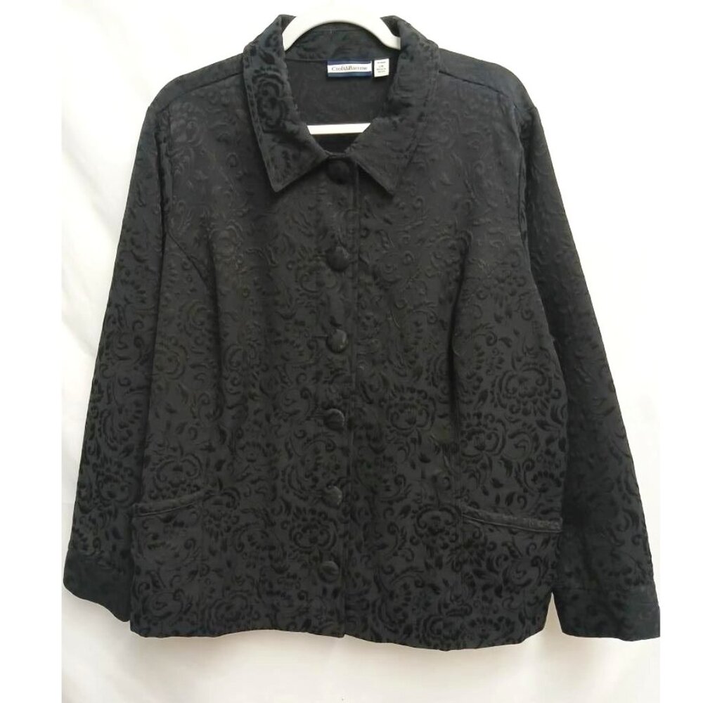 Croft & Barrow Black Jacquard Button-Up Jacket 2X Cotton & Polyester